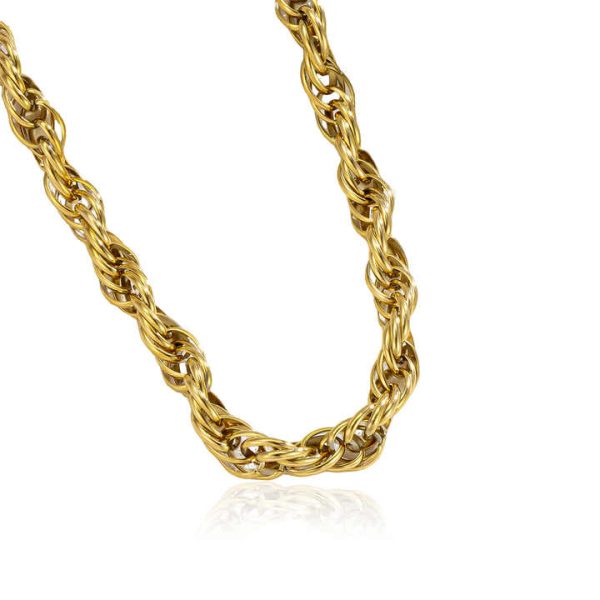 Punk Hip Hop Trendy Necklace Twist Rope Chunky Chain Necklaces Cool Men Women Chic Personality Stainless Steel Jewelry 18k Gold