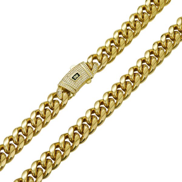 Fashion Stocks Mens 14k Gold Plated Stainless Steel Miami Cuban Link Chain Necklace
