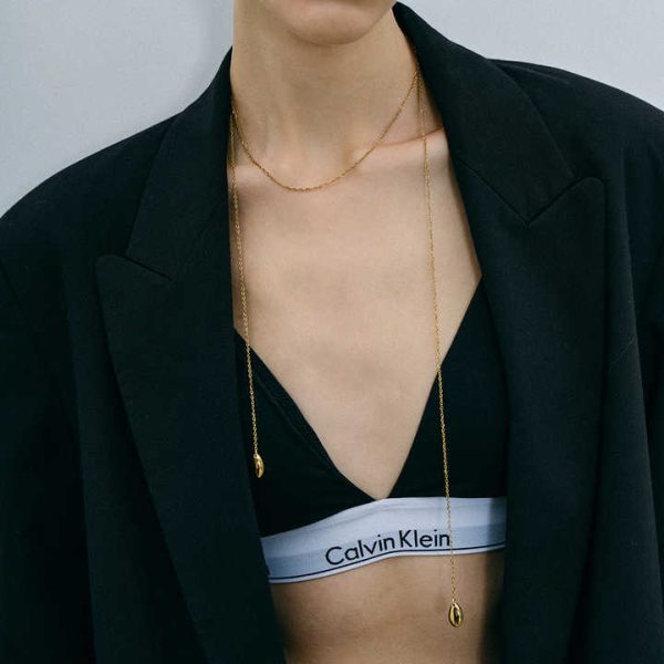 Waterproof Stainless Steel Jewelry Y Necklace Fashion 18K Gold Plated Snake Chain Shell Shape Textured Irregular Pendent