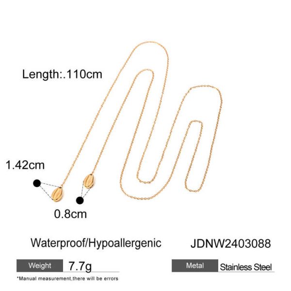 Waterproof Stainless Steel Jewelry Y Necklace Fashion 18K Gold Plated Snake Chain Shell Shape Textured Irregular Pendent