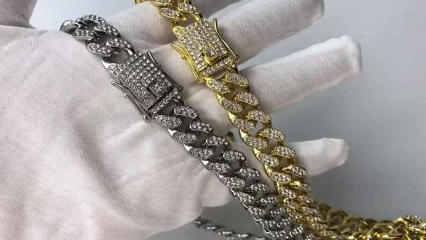 Trendy Stainless Steel Long Chain Necklace for Women and Men, Colorful Cuban Link Choker for Hip Hop Party Jewelry