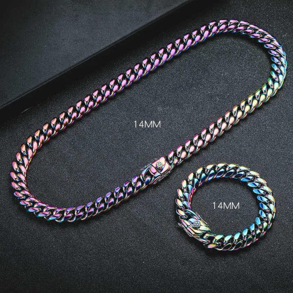 Popular Fashion Long Chain Necklaces Gold Sliver Colorful Hip Hop Bracelet Cuban Link Chain Choker Necklace