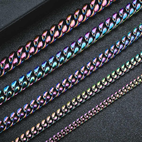 Popular Fashion Long Chain Necklaces Gold Sliver Colorful Hip Hop Bracelet Cuban Link Chain Choker Necklace