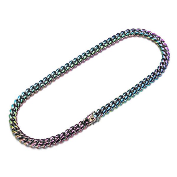 Popular Fashion Long Chain Necklaces Gold Sliver Colorful Hip Hop Bracelet Cuban Link Chain Choker Necklace
