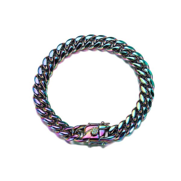 Popular Fashion Long Chain Necklaces Gold Sliver Colorful Hip Hop Bracelet Cuban Link Chain Choker Necklace