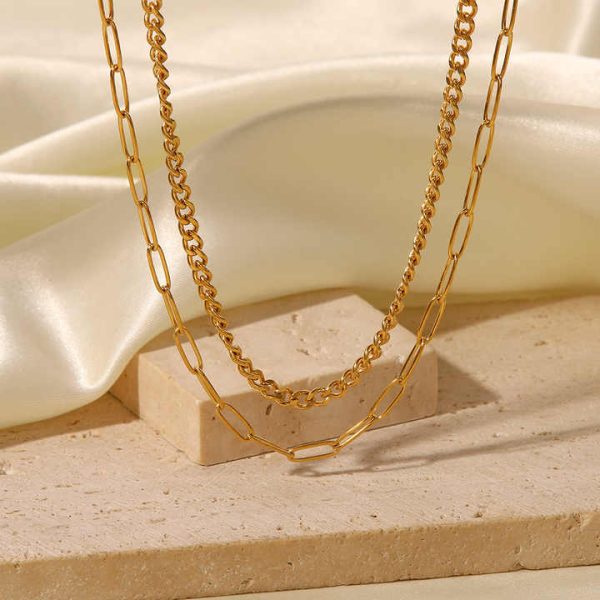 INS Fashion Chain Necklace High Quality Tarnish Free 18K Gold Plated Stainless Steel Choker Necklace Popular Layer Necklace