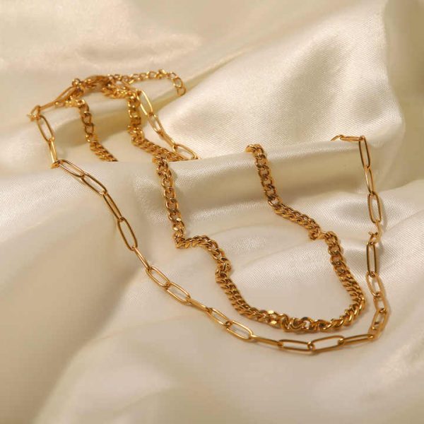 INS Fashion Chain Necklace High Quality Tarnish Free 18K Gold Plated Stainless Steel Choker Necklace Popular Layer Necklace