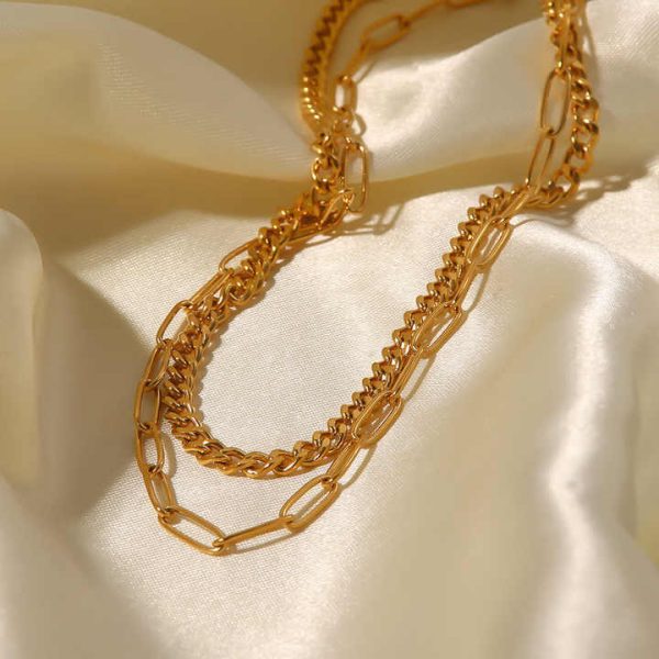 INS Fashion Chain Necklace High Quality Tarnish Free 18K Gold Plated Stainless Steel Choker Necklace Popular Layer Necklace