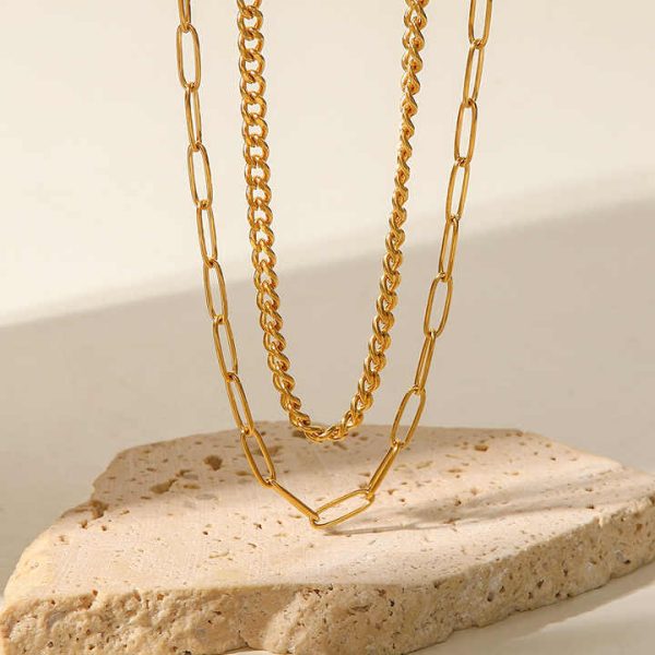 INS Fashion Chain Necklace High Quality Tarnish Free 18K Gold Plated Stainless Steel Choker Necklace Popular Layer Necklace