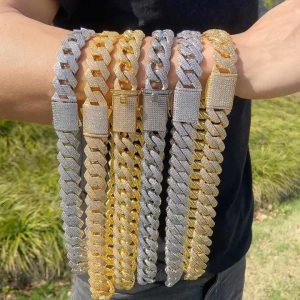 Men's Trendy 18mm Brass Cuban Link Chain Zircon Hip Hop Necklace Rhodium Plated Jewelry Gift