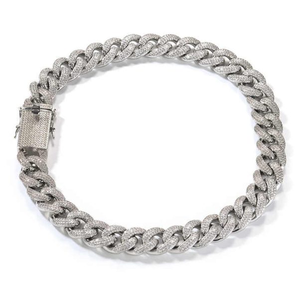 Men's Trendy Zircon Crystal Necklace New Fashion 18mm Brass Hip Hop Big Prong Miami Cuban Link Chain Rhodium Plated-for Gift