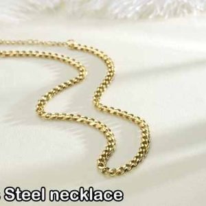 Classic Stainless Steel Thick Curb Chain Necklace Gold Plated for Women and Men