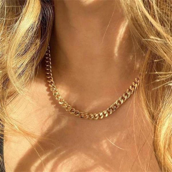High Quality Women Thick Curb Chain Necklace Jewelry Silver for Men and Women Gold Plated