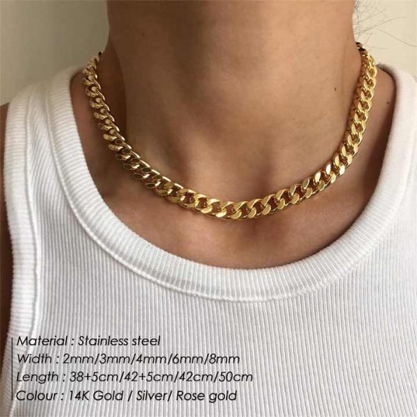 High Quality Women Thick Curb Chain Necklace Jewelry Silver for Men and Women Gold Plated