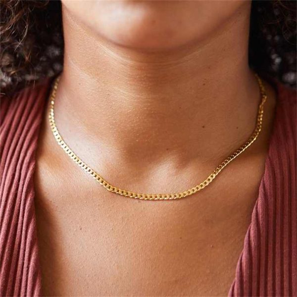 High Quality Women Thick Curb Chain Necklace Jewelry Silver for Men and Women Gold Plated