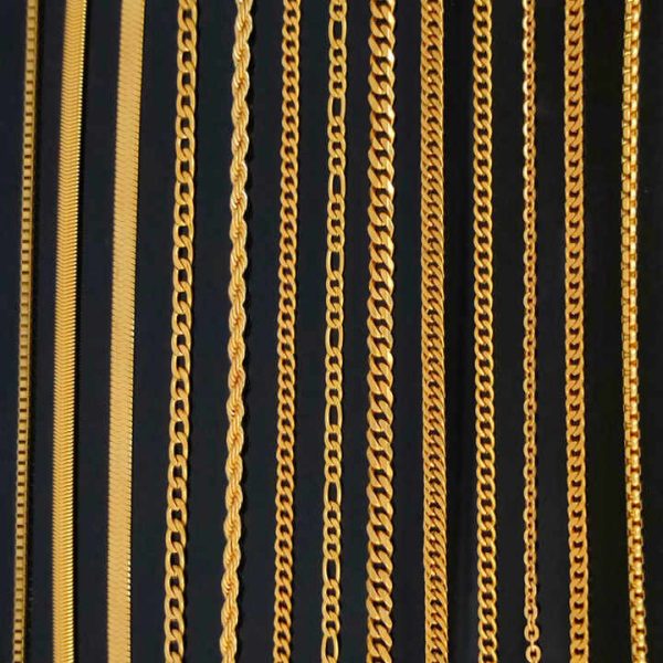 Multiple Styles Wholesale 14K 18K Figaro Herringbone Choker Chain Necklace Hip Hop Curb Cuban Gold Plated Chain for Women Men