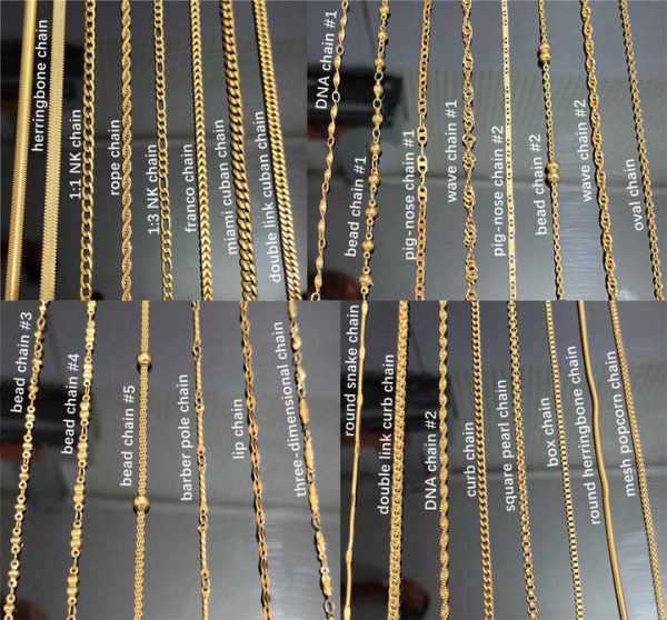 Multiple Styles Wholesale 14K 18K Figaro Herringbone Choker Chain Necklace Hip Hop Curb Cuban Gold Plated Chain for Women Men