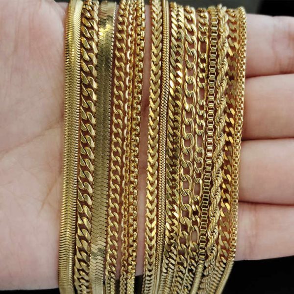 Multiple Styles Wholesale 14K 18K Figaro Herringbone Choker Chain Necklace Hip Hop Curb Cuban Gold Plated Chain for Women Men