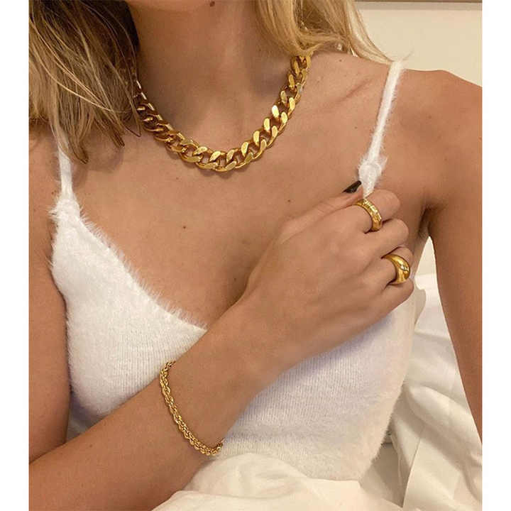 18k PVD Gold Plated Chunky Cuban Chain Statement Stainless Steel Gold Necklace for Women