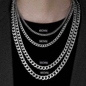 Fashion Hip Hop Silver 3.5mm/5mm/6mm/7mm/8mm/10mm Cuban Link Curb Miami Stainless Steel Chain Necklace Man
