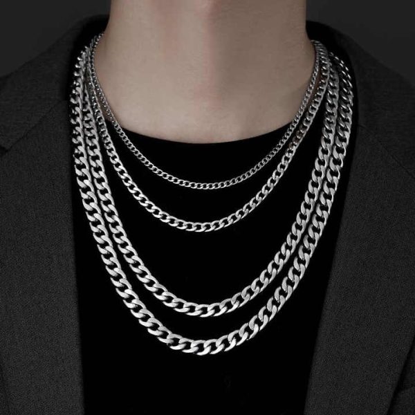 Fashion Hip Hop Silver 3.5mm/5mm/6mm/7mm/8mm/10mm Cuban Link Curb Miami Stainless Steel Chain Necklace Man