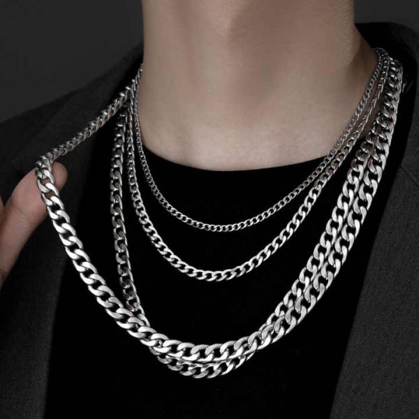 Fashion Hip Hop Silver 3.5mm/5mm/6mm/7mm/8mm/10mm Cuban Link Curb Miami Stainless Steel Chain Necklace Man