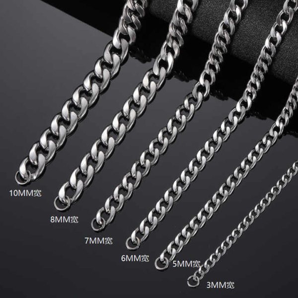 Fashion Hip Hop Silver 3.5mm/5mm/6mm/7mm/8mm/10mm Cuban Link Curb Miami Stainless Steel Chain Necklace Man