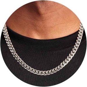 Silver Cuban Chain Necklace Mens Stainless Steel Chain Unisex Miami Tones Cut Chain Necklace Accessories