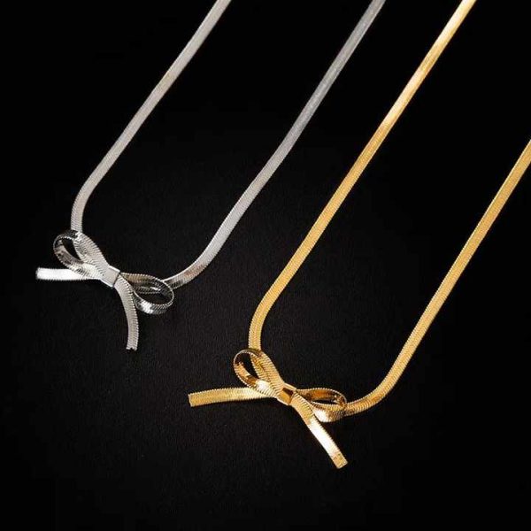 2024 Trends Women Stainless Steel Chain Necklace Fashion Bow Choker Necklace Wholesale for Girls