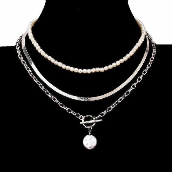 Fashion Jewelry Pearl Tassel Pendant Necklace for Women Vintage Multi Layer Link Chain