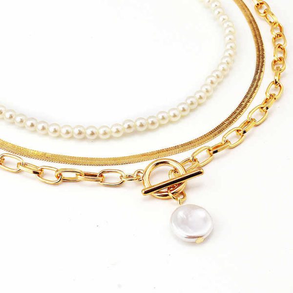 Fashion Jewelry Pearl Tassel Pendant Necklace for Women Vintage Multi Layer Link Chain