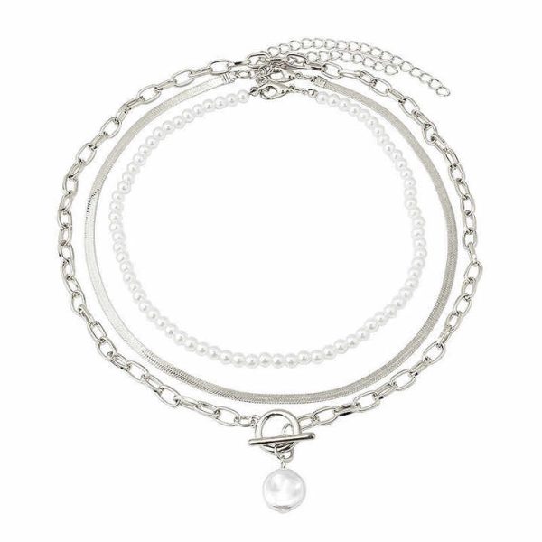 Fashion Jewelry Pearl Tassel Pendant Necklace for Women Vintage Multi Layer Link Chain