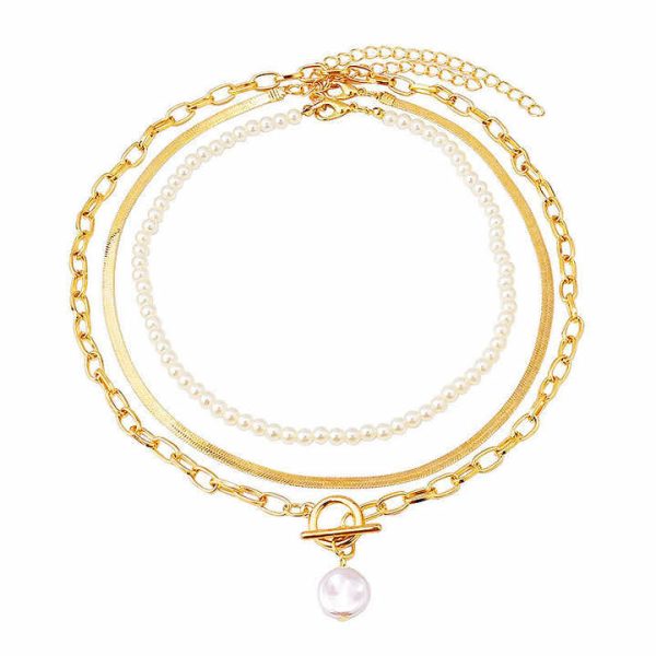 Fashion Jewelry Pearl Tassel Pendant Necklace for Women Vintage Multi Layer Link Chain