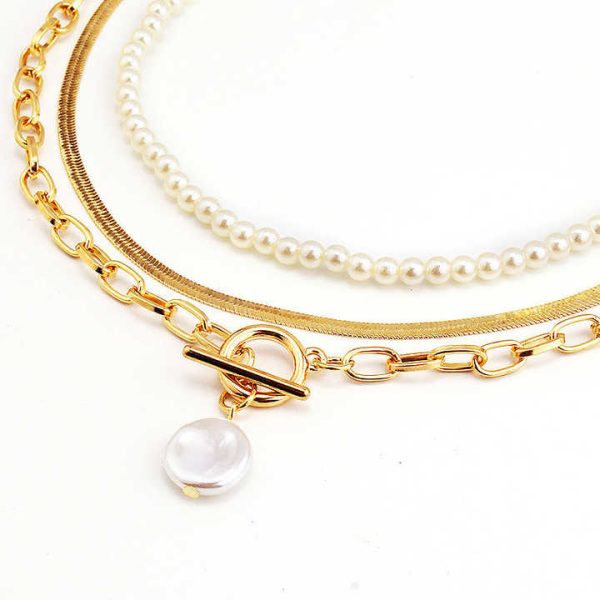 Fashion Jewelry Pearl Tassel Pendant Necklace for Women Vintage Multi Layer Link Chain