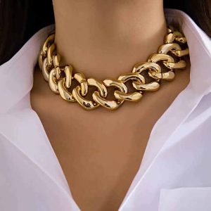 Punk Hip Hop Thick Chain Necklace Geometric Buckle Unisex Jewelry for Women and Men