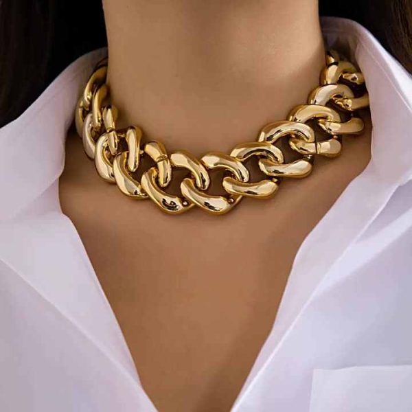 Punk Hip Hop Thick Chain Necklace Geometric Buckle Unisex Jewelry for Women and Men