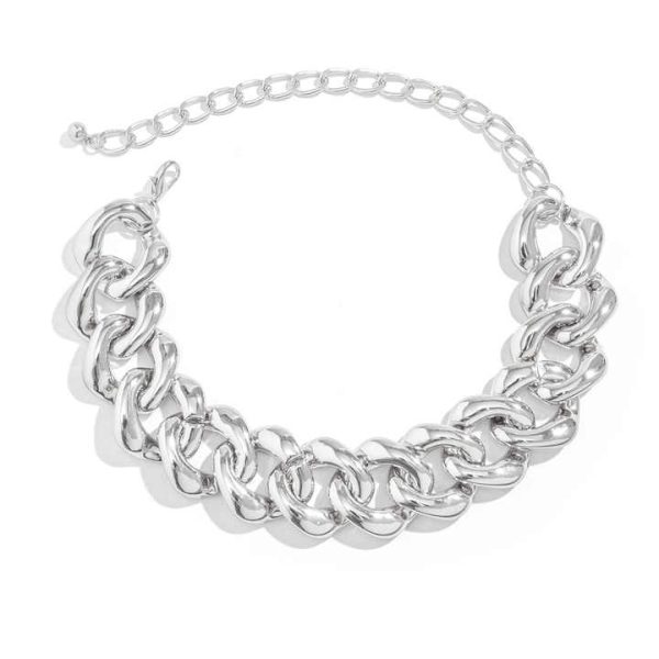 Fashion Punk Style Trendy Hip Hop Thick Chain Necklace Exaggerated Geometric Buckle Simple Necklace Jewelry for Women and Men