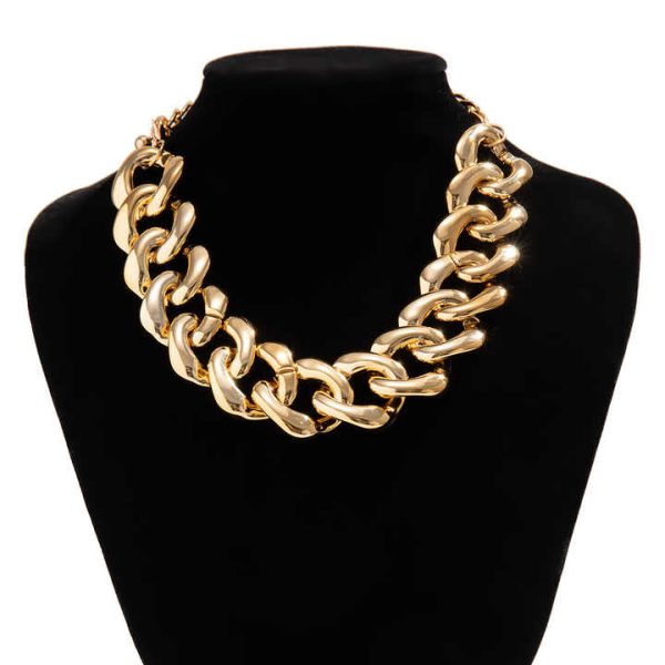 Fashion Punk Style Trendy Hip Hop Thick Chain Necklace Exaggerated Geometric Buckle Simple Necklace Jewelry for Women and Men