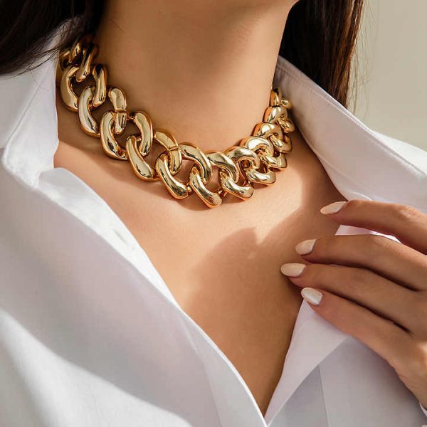 Fashion Punk Style Trendy Hip Hop Thick Chain Necklace Exaggerated Geometric Buckle Simple Necklace Jewelry for Women and Men