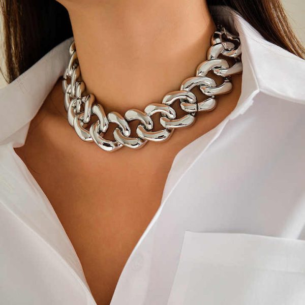 Fashion Punk Style Trendy Hip Hop Thick Chain Necklace Exaggerated Geometric Buckle Simple Necklace Jewelry for Women and Men