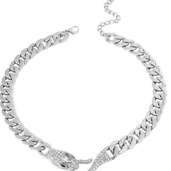 Simple Vintage Exaggerated Snake-Shaped Necklace Women Fashionable Link Chain Stainless Steel Jewelry Trendy Style Personalities