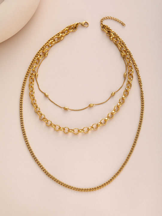 Women's Trendy Stainless Steel Necklaces 18K Layered Gold Plated Link Chain Fashion Chains Chic Fashion Accessory