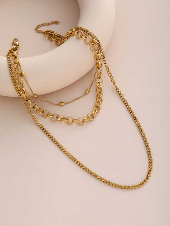 Women's Trendy Stainless Steel Necklaces 18K Layered Gold Plated Link Chain Fashion Chains Chic Fashion Accessory