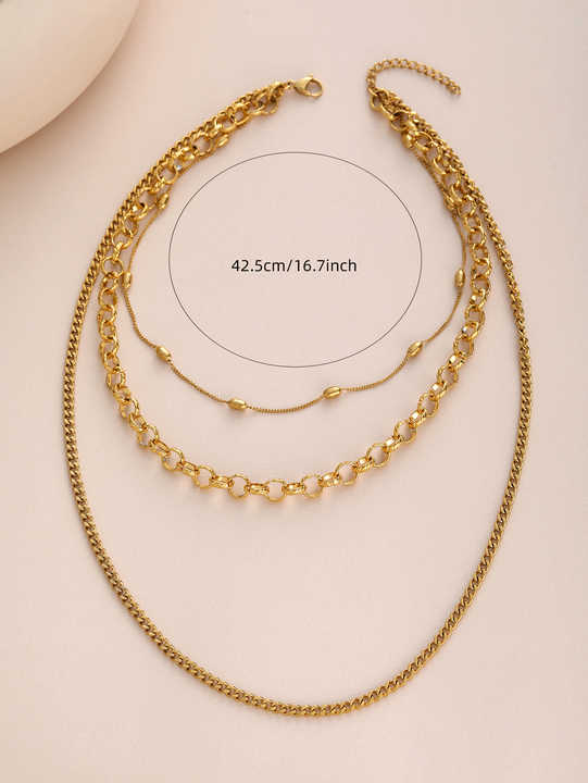 Women's Trendy Stainless Steel Necklaces 18K Layered Gold Plated Link Chain Fashion Chains Chic Fashion Accessory