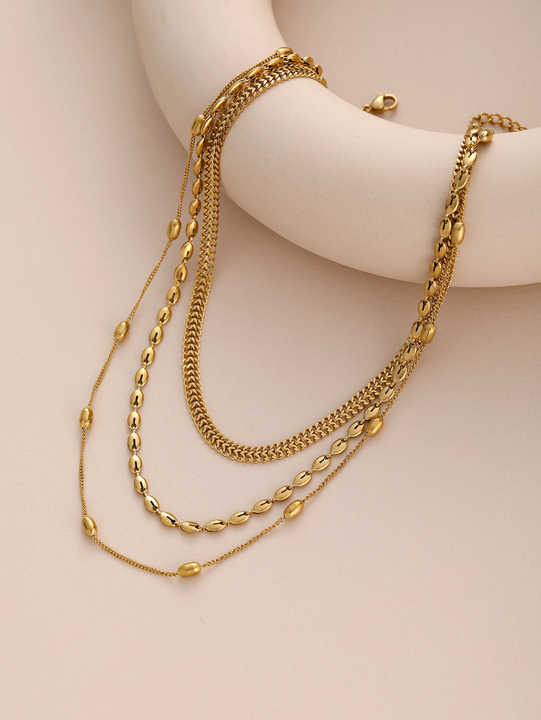 Women's Trendy Stainless Steel Necklaces 18K Layered Gold Plated Link Chain Fashion Chains Chic Fashion Accessory