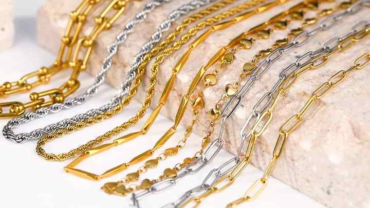Fashion Stainless Steel Paper Clip Chain Necklace and Bracelet Set - Gold/Platinum Plated Unisex Jewelry for Daily Wear