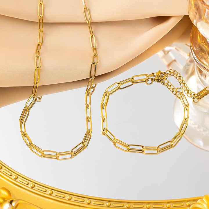 FY Fashion Jewelry Necklace Chains Stainless Steel Gold Plated Paper Pin Clip Chain Necklace Bracelet for Women Men