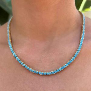 Trendy Brass Gold Plated Zircon Link Chain Choker Necklace 3MM Multi-Color Tennis Chain Jewelry for Women and Men