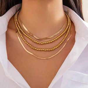 Trendy Geometric Alloy Link Chain Necklace Set for Women, Unisex Collarbone Hip-Hop Jewelry