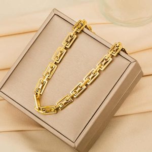 Stainless Steel Thick Chain Necklace for Women and Men Trendy Hip Hop Layered Collarbone Jewelry